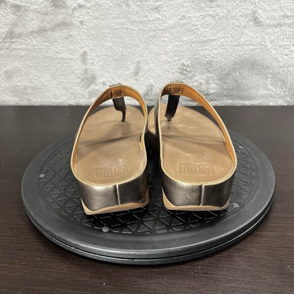 Fitflop Womens Size 6 Fino Toe-Post Flip Flops Bronze Glitter Studded Sandals - Picture 4 of 10
